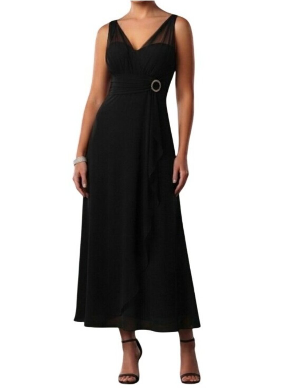 Betsy & Adam Black Chiffon Formal Evening Dress Size 14